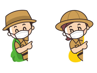 紹介　顔出し　マスクを着けたこども探検隊