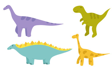 Set of happy dinosaurs with a smile. Isolated objects. Vector illustration for Children. Drawn by hands. It can be used to decorate a children s party, children s clothing, bed linen, notebooks.