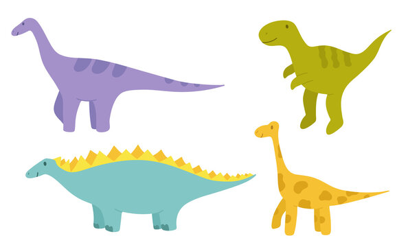 Set of happy dinosaurs with a smile. Isolated objects. Vector illustration for Children. Drawn by hands. It can be used to decorate a children s party, children s clothing, bed linen, notebooks. © SashaShuArt