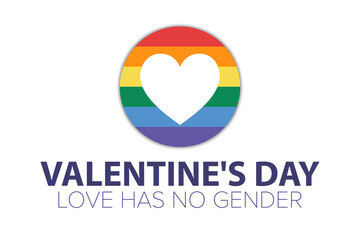 Happy Valentine's Day. LGBT. Rainbow flag. Template for background, banner, card, poster with text inscription. Vector EPS10 illustration.