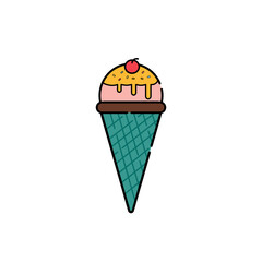 ice cream cone isolated icon on white background. Vector illustration in flat cartoon design. 