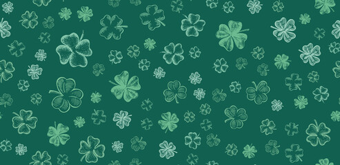 Clover icons set. Patrick's day.  Hand drawn illustration, Vector.	