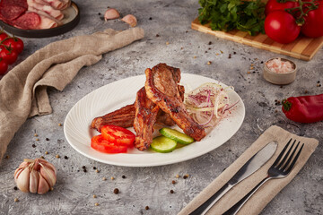 Grilled meat BBQ, textured background