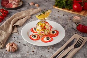 Vegetable salad with fresh vegetables, textured background