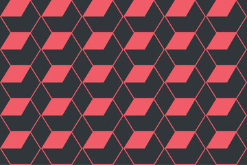 Naklejka premium Seamless, abstract background pattern made with rhomboidal shapes forming cubes. Modern, simple, dynamic vector art in red and grey colors.