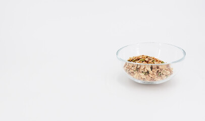 fitness muesli in a clear glass container
