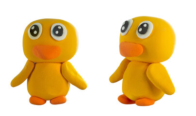 Cute Little chick made from plasticine in standing action