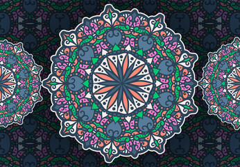 Indian floral paisley ornament pattern. Ethnic Mandala towel, yoga mat print. Vector Henna tattoo style. Can be used for textile, greeting business card background, coloring book, phone case