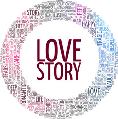 Love story vector illustration word cloud isolated on a white background.