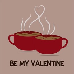 Valentine day concept with two cups of coffee. Vector illustration.