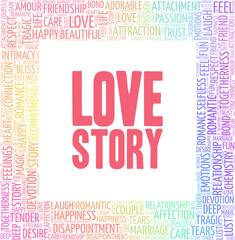 Love story vector illustration word cloud isolated on a white background.
