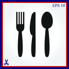 Cutlery - knife, fork and spoon vector icon