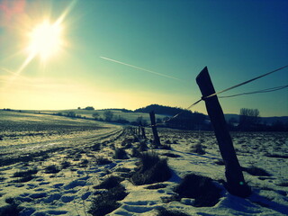 Snowy Sunset in Countryside