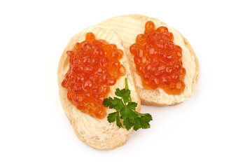 Sandwiches with delicious caviar, isolated on white background
