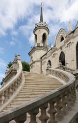 The staircase of the Vladimir Church in the pseudo-Gothic style in the village of Bykovo, Moscow region, Russia