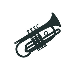 trumpet icon with hand drawn style, silhouette of music instruments