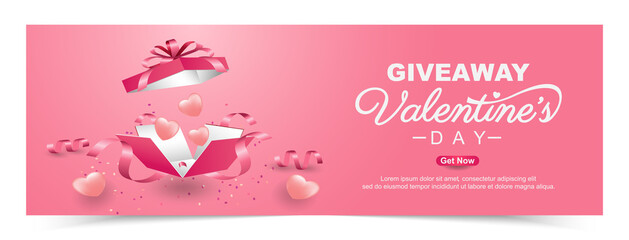 Valentine's day giveaway with realistic gift box banner template design