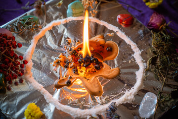 Candle magic, casting and cleansing aura with wax and candle, love spell, old European magic