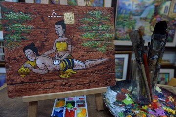   Palette and paintbrush , Art painting Oil color Spa Massage From Thailand