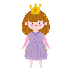 princess little girl with crown purple dress cartoon character