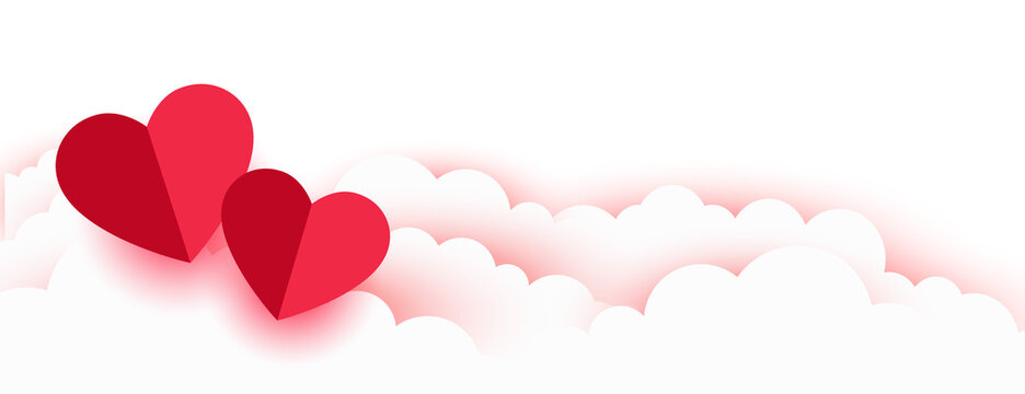 valentines day romantic paper hearts and clouds banner