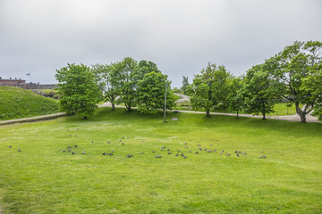 Beautiful landscape at Suomenlinna fortress. Suomenlinna (Sveaborg) - sea fortress, which built gradually from 1748 onwards on a group of islands belonging to Helsinki district. Helsinki, Finland.
