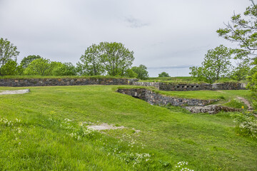 Beautiful landscape at Suomenlinna fortress. Suomenlinna (Sveaborg) - sea fortress, which built gradually from 1748 onwards on a group of islands belonging to Helsinki district. Helsinki, Finland.