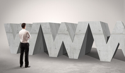 Rear view of a businessman standing in front of WWW abbreviation, modern technology concept