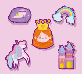 princess tale cartoon cute sticker girl crown unicorn castle shoe