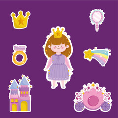 princess tale cartoon girl with crown ring mirror ring stickers icons