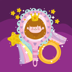 princess tale cartoon girl in mirror ring shooting star magic fantasy