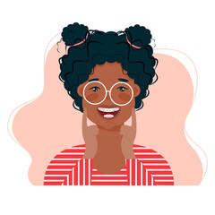 
Vector cartoon illustration of Close-up of a smiling young cute girls face with braces on his teeth. 
