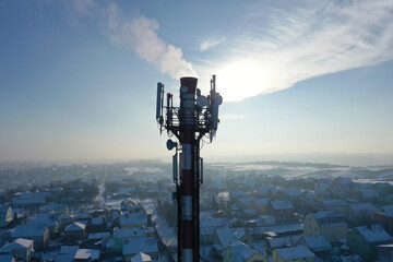 Telecommunication tower of 4G and 5G cellular. Base Station or Base Transceiver Station. Wireless...