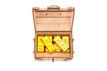Gold bars in a wooden chest