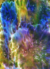 Background, watercolor texture. Distant space, dark blue colorful