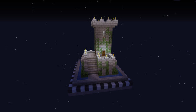Minecraft Game – January 23 2021: Sample of Simply Stone Castle in Minecraft Game 3D illustration. Editorial
