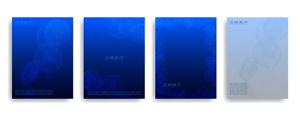 Sea depth with jellyfish. Minimalistic cover designs. Gradients of halftone dots.