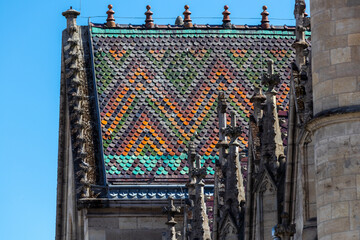 Colorful roof of the city church in Meiningen, Thuringia