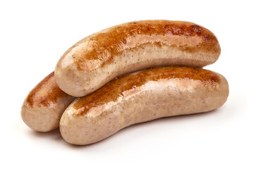 Grilled Sausages, close-up, isolated on white background