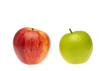 Red and green apple comparison and differentiation concept.