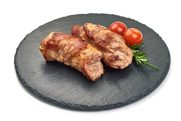 Baked meat rolls, isolated on white background