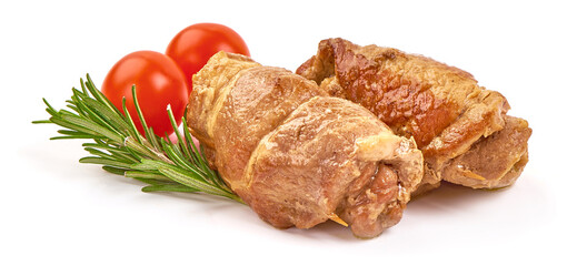 Baked meat rolls, isolated on white background