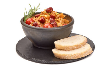 Bigos with sausage, traditional Polish dish, isolated on white background