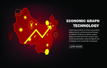 Growth chart White arrow pointing to the top against the background of the medal and the Republic of China flag hi-tech pattern.