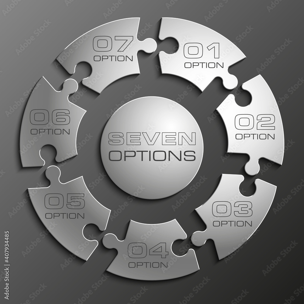 Aufkleber seven sided 3d puzzle presentation infographic template with explanatory text field for business sta