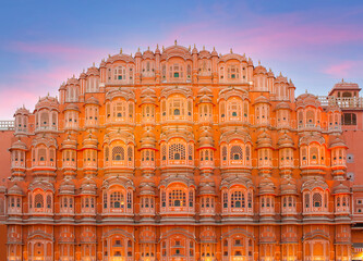 Fototapeta na wymiar Famous ancient Hawa Mahal, Palace of Winds in Jaipur, Rajasthan state, India