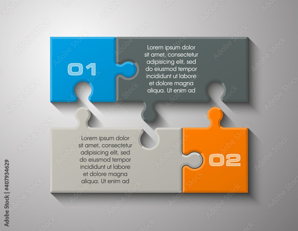 Aufkleber Two sided 3d puzzle presentation infographic template with explanatory text field for business statistics