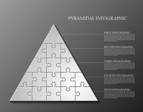 Five Levels Pyramid Puzzle Presentation Infographic Template With Explanatory Text Field For Business Statistics Illustration