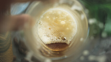 Close-up shot of beer bubbles