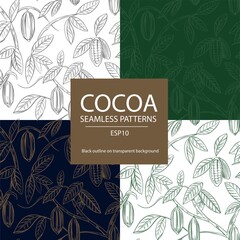 Fototapeta premium Cocoa plant seamless pattern. Cacao bean. Vector illustration